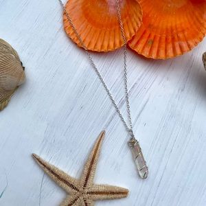 Sterling silver wire wrapped aqua aura quartz crystal necklace